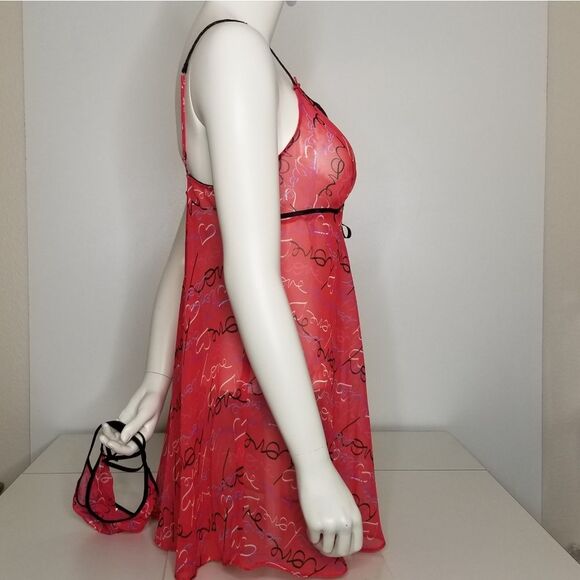 Secret‎ Treasures Red Black Trim Sheer Lingerie Camisole Women's 2 Piece … - Picture 3 of 12